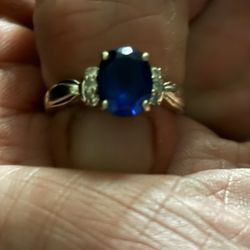 14k Real  Diamond Sapphire Ring