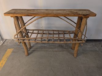Rustic Natural Wood Plank Console Table with Twig Base