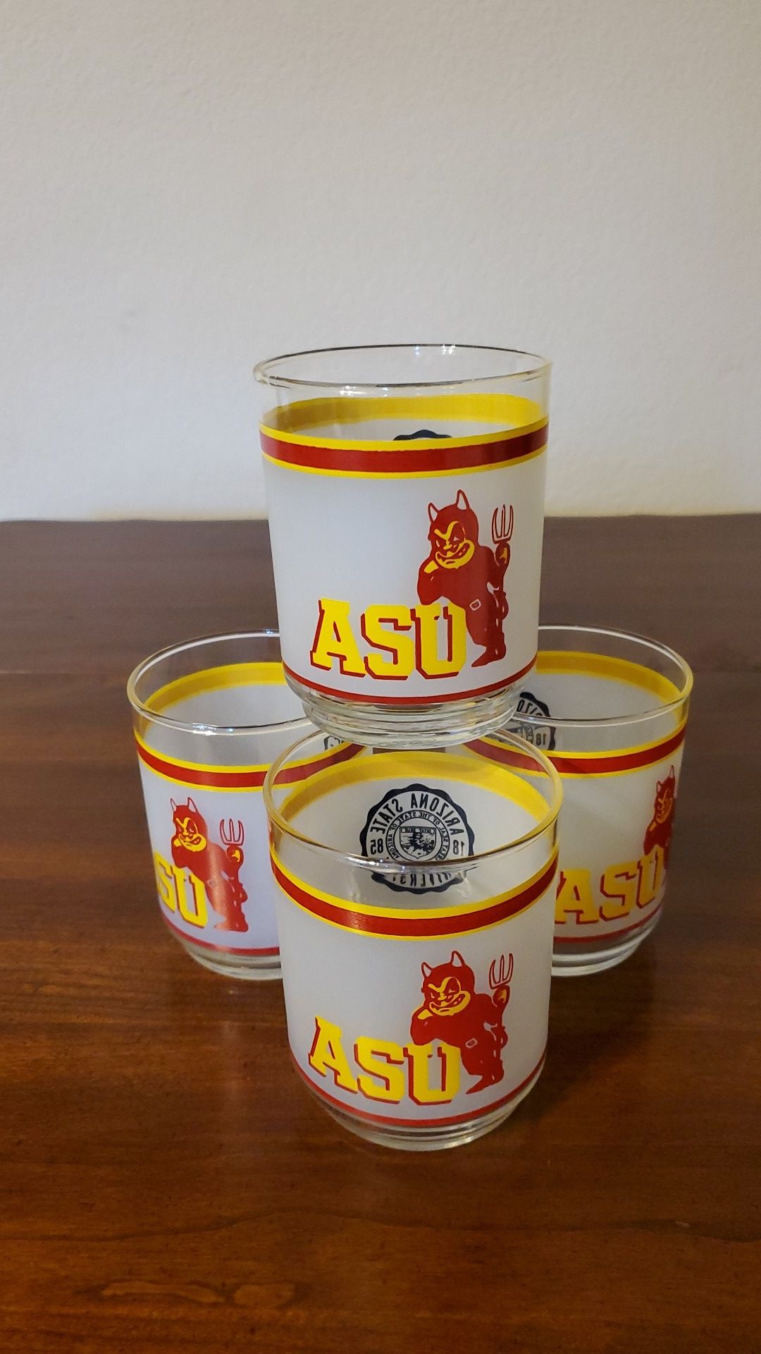 Vintage ASU Sun Devil Sparky Mascot Libbey Glasses - Set of 4