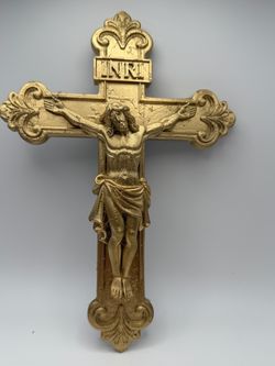 9.5in Gold Tone INRI Crucifix Wall Cross