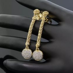 John Hardy Pave Diamond Naga Chain Drop/Dangle Earrings 18K Yellow Gold