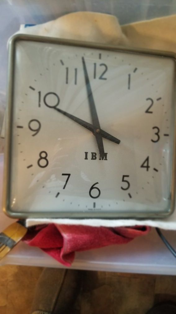 IBM Wall Clock 1960's Vintage SQUARE GLASS Metal Silver Case Industrial WORKS!