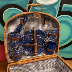 Vintage Picnic Basket With Essential Supplies  