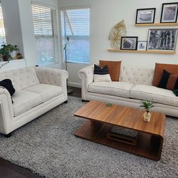 Tufted White/Ivory Couch And Loveseat