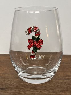 Stemless Jeweled Candy Cane Wine Glass