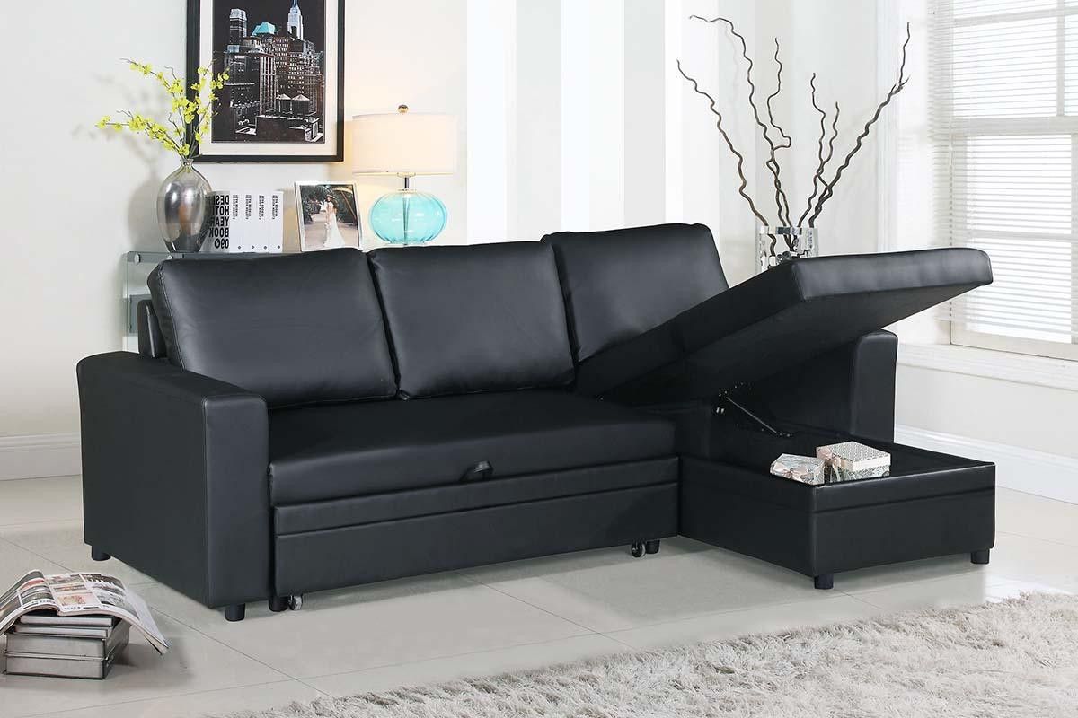 Black Sectional with Pull-Out Bed & Storage 