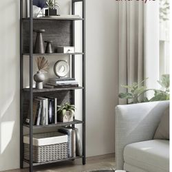  5-Tier Bookshelf, Book Shelf, Industrial Bookcase, with Steel Frame, for Living Room, Home Office, Bedroom