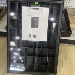 Gallery Solutions Black Wall-Mounted Curio & Shot Glass Display Case designed for collectibles and miniature glassware