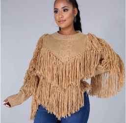 Small beige fringe sweater