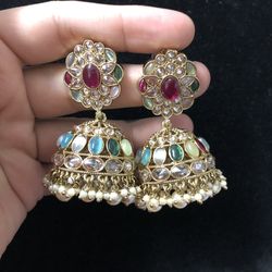 Polki Jhumki Reverse aD High Quality Pakistani Indian Desi Jewelry 