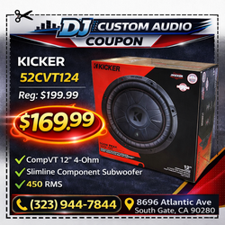 Kicker CompVT CVT12 Shallow 12" Subwoofer 4-Ohm 900 Watts 52CVT124 🚨 Payment Options Available 🚨 No Credit Needed 🚨