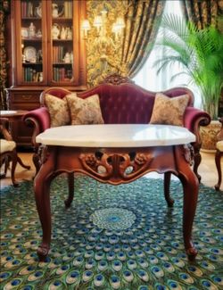 Made in Italy vintage Rococo-style coffee table features a round marble tabletop with intricately carved cabriole legs, adding a touch of elegance to 