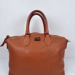 Dooney & Bourke Dillen Caramel Pebble Leather Zip Satchel Shoulder Bag Handbag