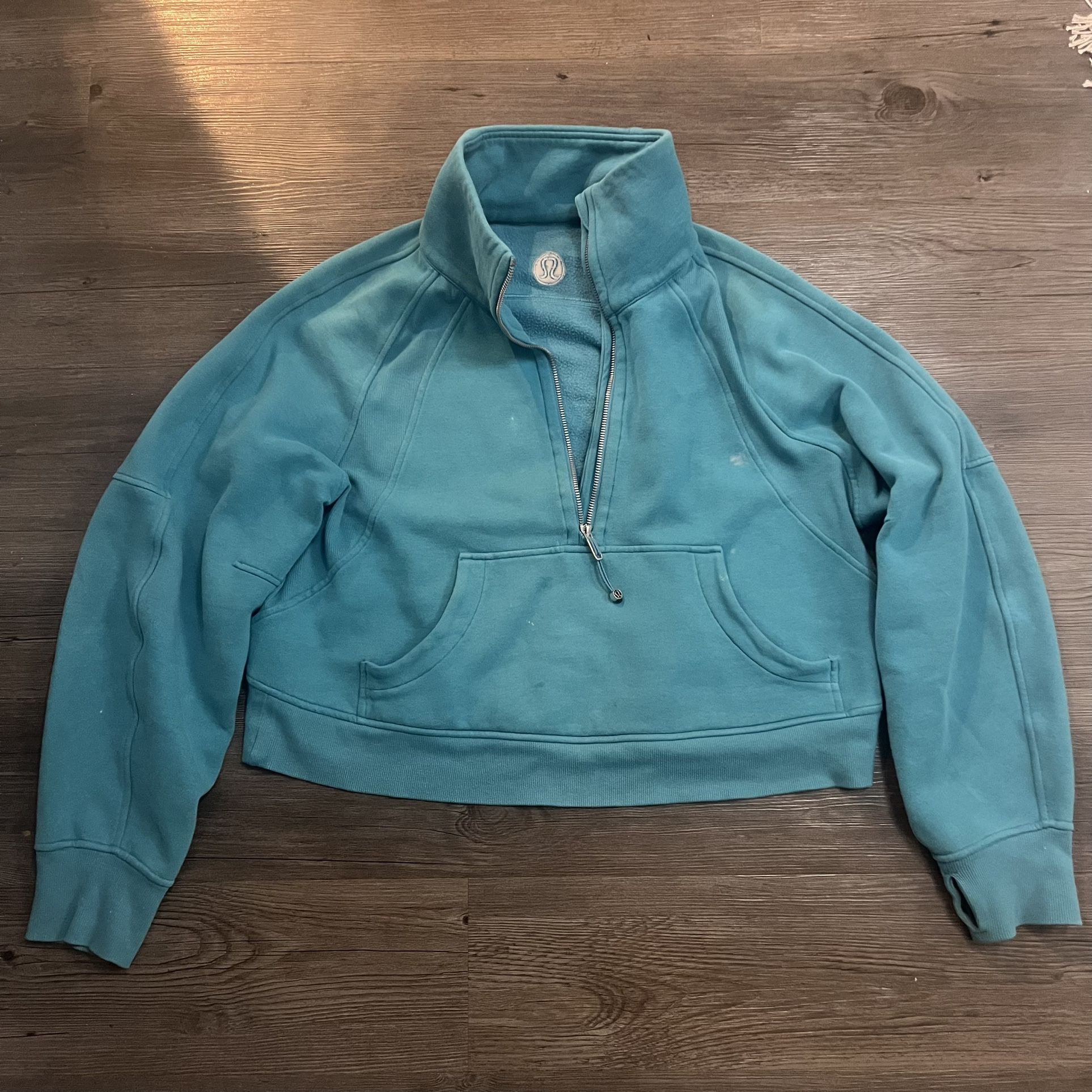 Lululemon Scuba Funnel Neck Half Zip Hoodie M/L Teal Blue Green