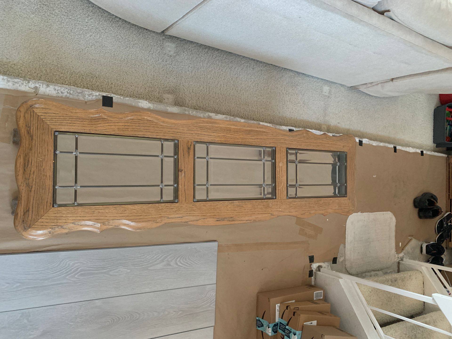 Oak and beveled glass sofa table