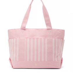 Victoria Secret Classic Pink And White Striped Tote Bag Weekender W/ Pockets NWTVictoria Secret Classic Pink And White Striped Tote Bag Weekender