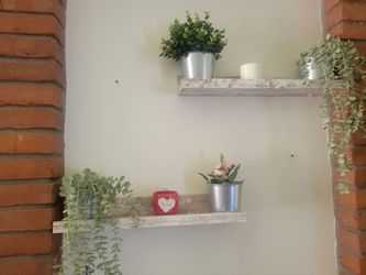 Rustic shelves and artificial flowers 3