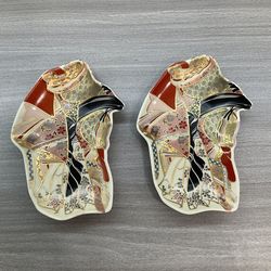 Two Vintage Porcelain Japanese Trinket Tray Dishes