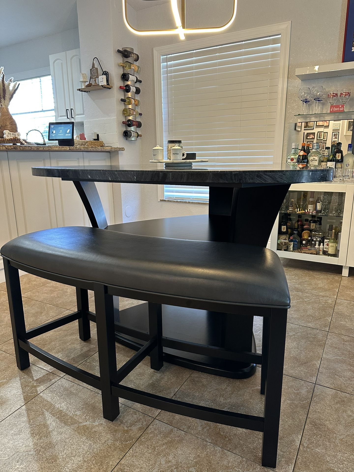 Dining Table & Bench Counter Height And Four Chairs 