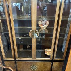 Asian Display Cabinet with Glass Doors And Shelves 