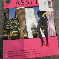 Assets by Spanx 1 Marvelous Mama Maternity Tights Opaque Stripe Pattern Black