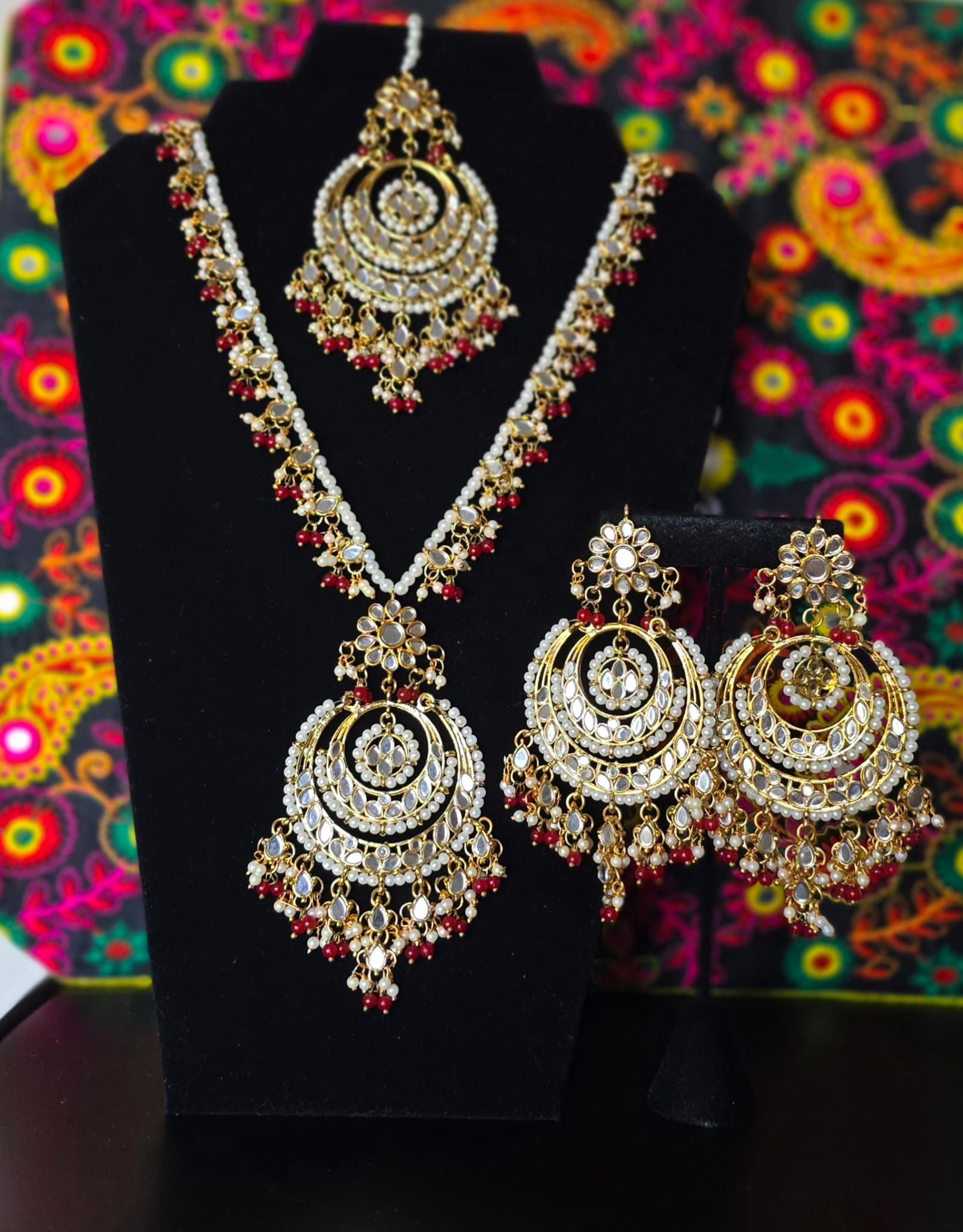 Maroon color kundan mirror Necklace Set