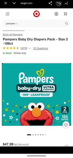BRAND NEW Pampers Baby Dry Diapers Pack - Size 2-186ct