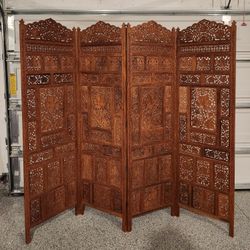 Vintage Indian Teak Wood Privacy Screen and Tables