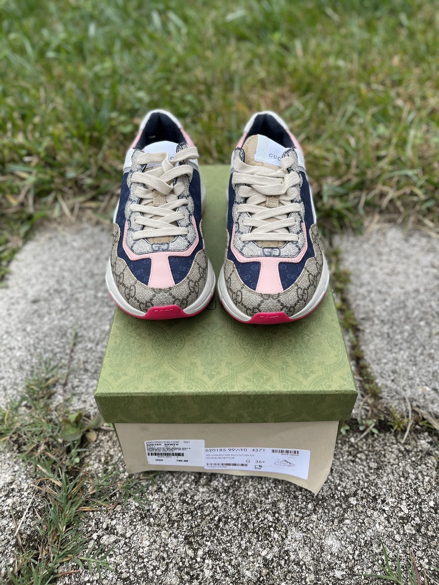 Gucci Rhyton Beige Pink Sneakers W/Size 5.5/6