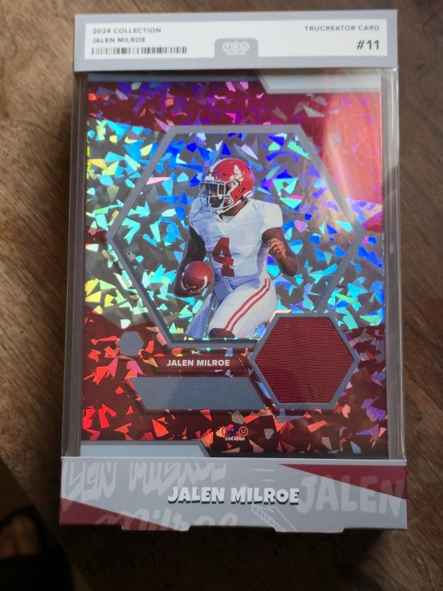 2024 Jalen Milroe #11 TruCreator Cracked Ice 5x7 Jumbo Relic Jersey Display Memorabilia Card. 