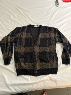 Vintage sears Plaid Knit Cardigan Sweater missing middle button $10