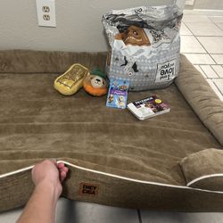 Large Memory Foam Dog Bed, 3/4 Bag Of Food, Preventatives, And Accessories 
