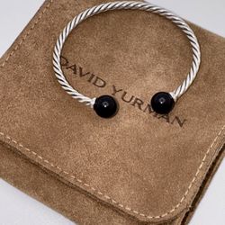 David Yurman Sterling Silver Diamond Onyx 9mm Solari Bracelet - size M