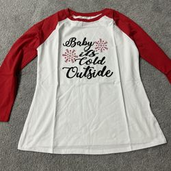 Christmas Tshirt Women baby is cold outside Letters Print long Sleeve Baseball Tshirt Blouse Tee Tops size size XXL ( compare $19 is Amazon price ) ve