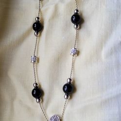 Brighton Neclace Decorated With Silvery, White Stone and Black Bids