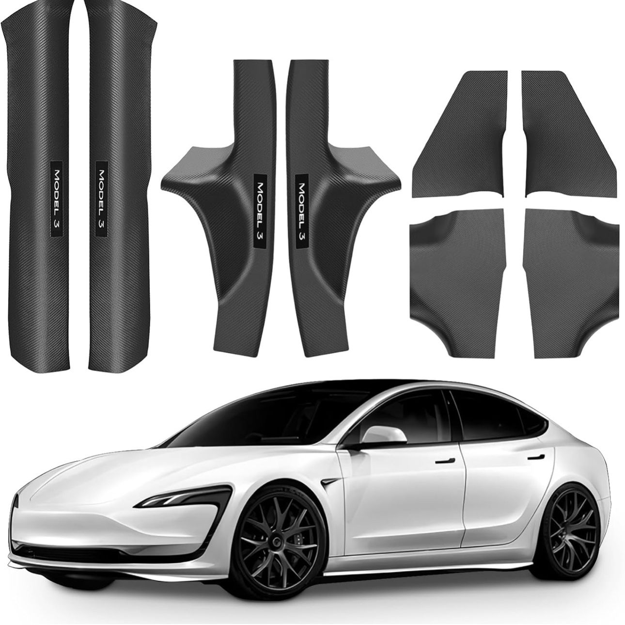 8Pcs Door Sill Protector for Tesla Model 3 2024 Highland Front and Rear Door Pedal Kick Protection Carbon Fiber Friction Resistant Model 3 Interior Ac