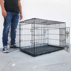 (NEW) $40 Folding 36” Dog Cage 2-Door Pet Crate Kennel w/ Tray 36”x23”x25” 