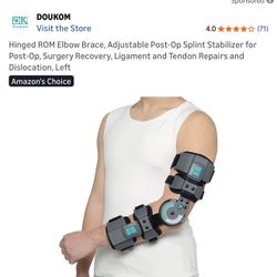 Hinged ROM Elbow Brace, Adjustable Post-Op Splint Stabilizer for Post-Op, Surgery Recovery, Ligament and Tendon Repairs and Dislocation, Left