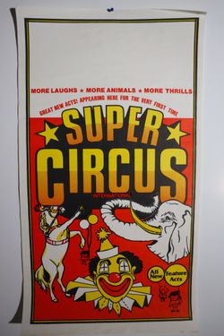 Vintage 1980s Super Circus International Poster Unused Blank Date Clown 14x22