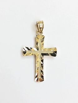 Elegant cross religious pendant 14K REAL YELLOW GOLD.