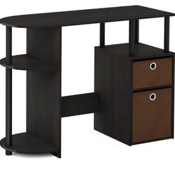 Study Computer Desk With Bins, Brown Color