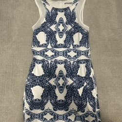 Pencil White And Blue Dress Mid Length 