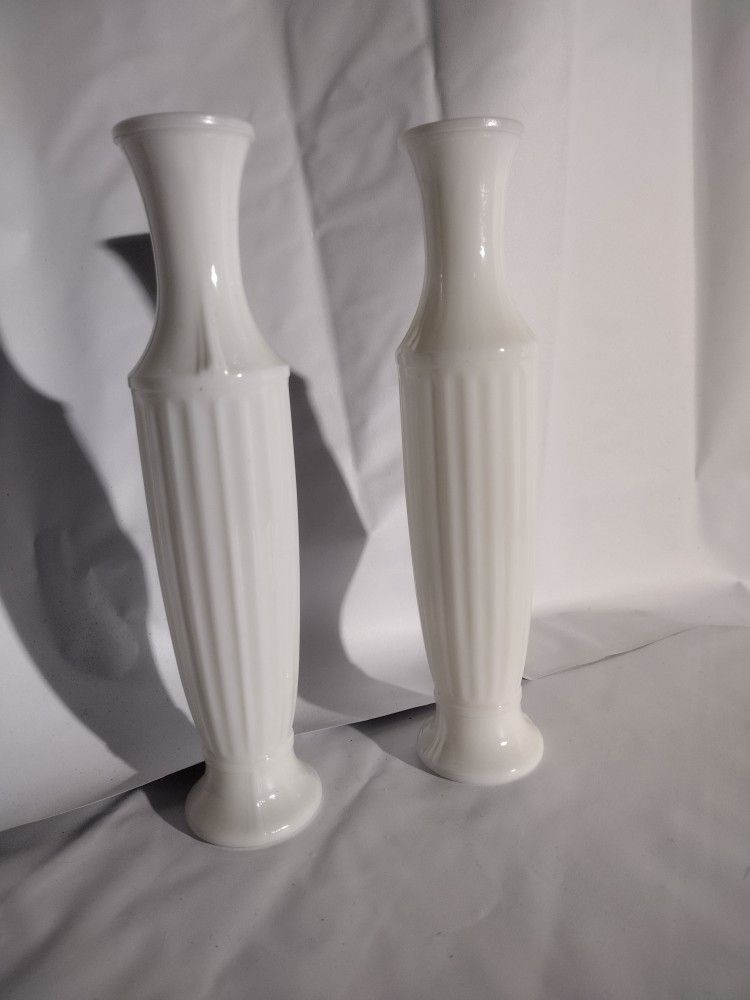 2 Vintage White Milk Glass Bud Vase
