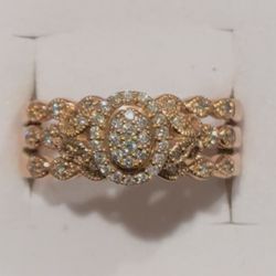 Engagement Ring 10k Rose Gold 1/6ctw Bridal Set