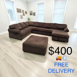ASHLEY FURNITURE 3- PIECE BROWN SECTIONAL w/ OTTOMAN (FREE DELIVERY)(CLIFTON HEIGHTS PA 19018)