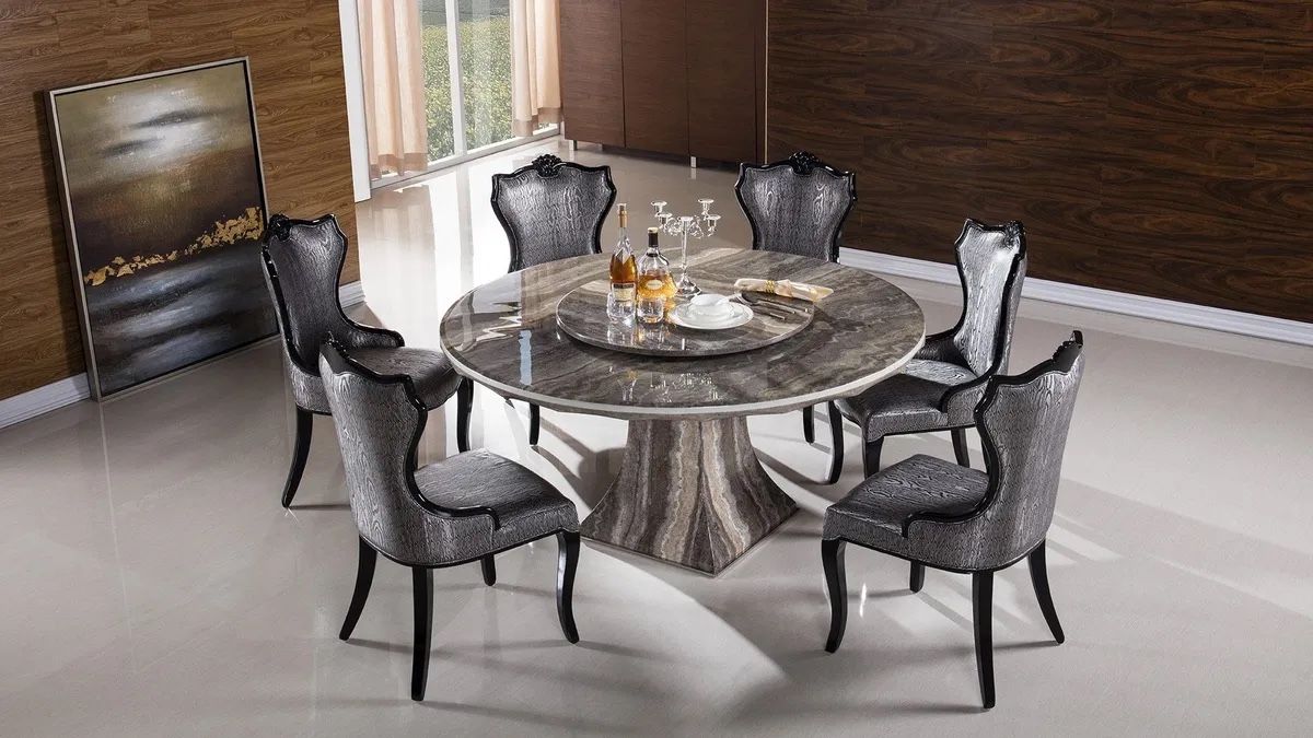 7 PCS Thieux Collection Marble Top Dining Collection Lazy Susan Now 2789.00 Free Delivery 🚚