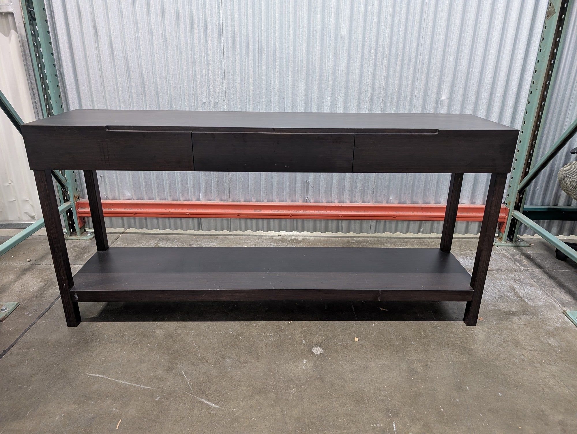 Modern Dark Brown Console Table with Three Drawers and Lower Shelf