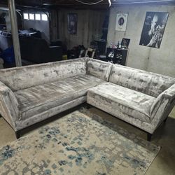 Velvet Silver/Grey 2-Piece L Shaped Sectional