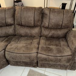 Brown Leather Reclining Sectional Couch