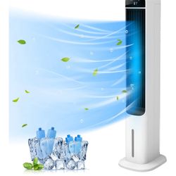 2-In-1 Evaporative Air Cooler - 41” Quiet Cooling Tower Fan Humidifier Portable Swamp Cooler with Bladeless Design, 60° Oscillation, Remote Control, 3